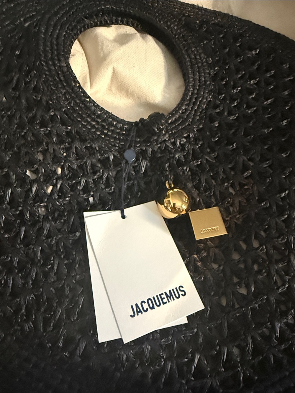 Jacquemus Black Woven Round Tote with Gold Charms - Picture 9 of 11